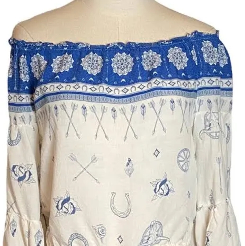 Surf Gypsy Blue and White Bell Sleeve Crop Top - Picture 3 of 3